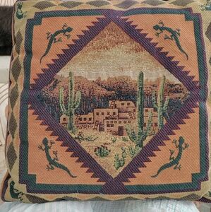 KOKOPELLI Tapestey Desert Lizard  Throw Pillow  Native Southwestern 15"